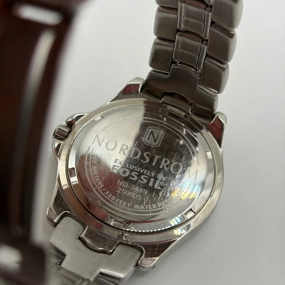 Fossil Nordstrom ND-3449 Mens 40mm Silver White Dial Diver Watch